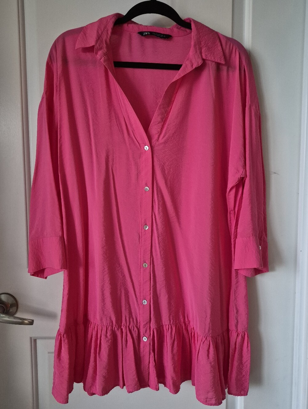 Zara Pink Button-Front Peplum Blouse/Dress Size Large